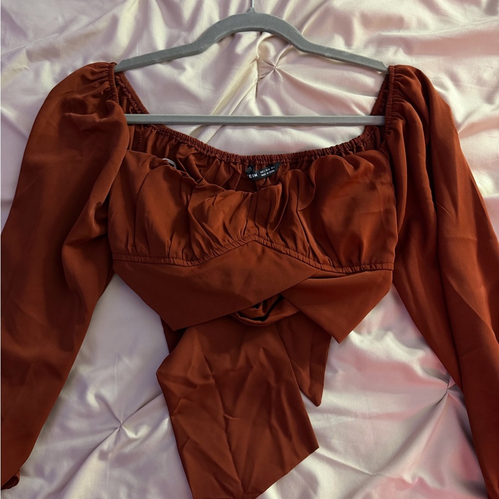 SHEIN Rust Puff Sleeve Blouse